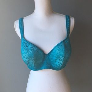 Cacique Turquoise Lace Overlay Molded Cup Bra 42DD